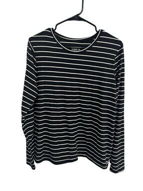 Time And Tru XL Black White Stripe Long Sleeve Shirt Minimalist French Girl